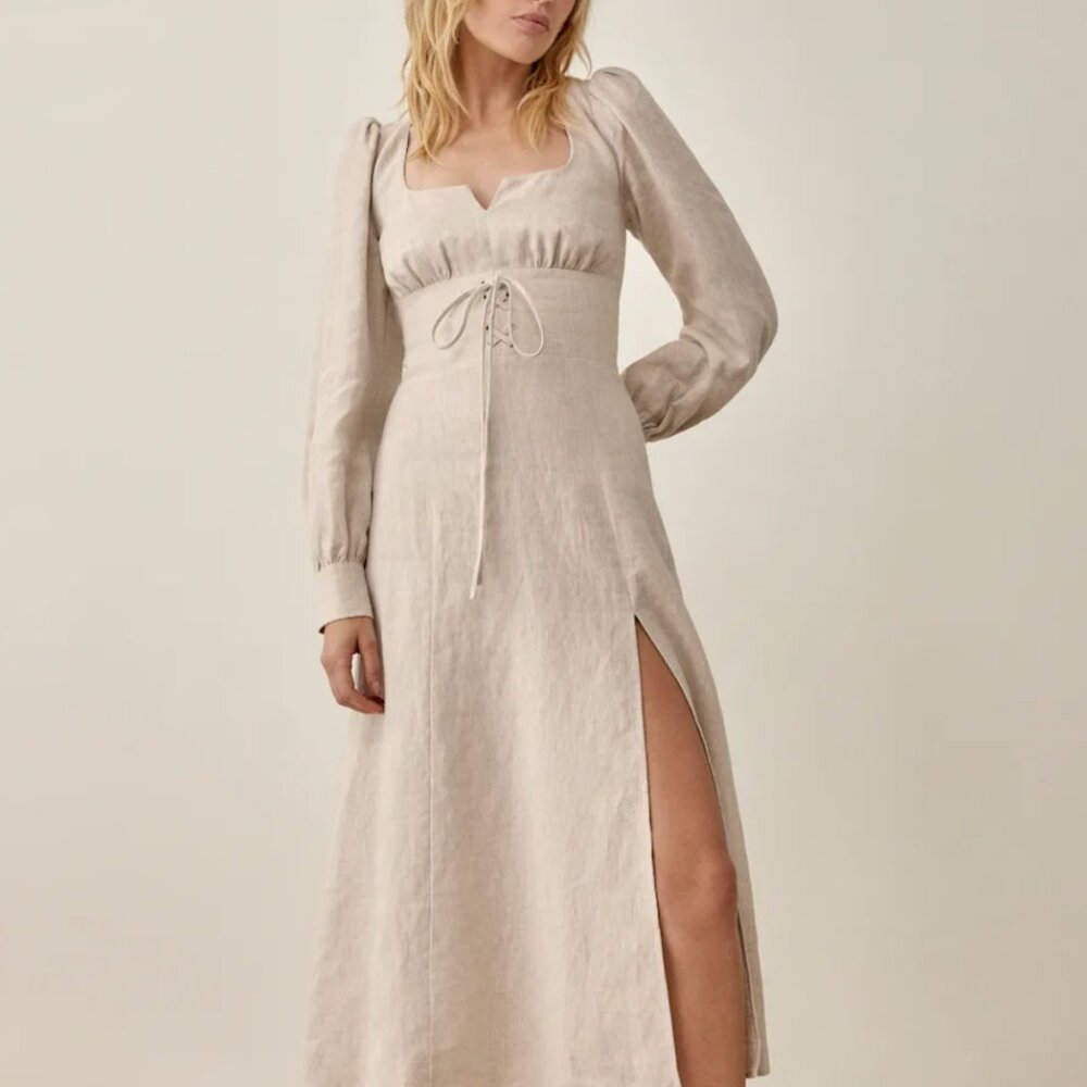 Reformation Anton Linen Dress in Oatmeal NWOT